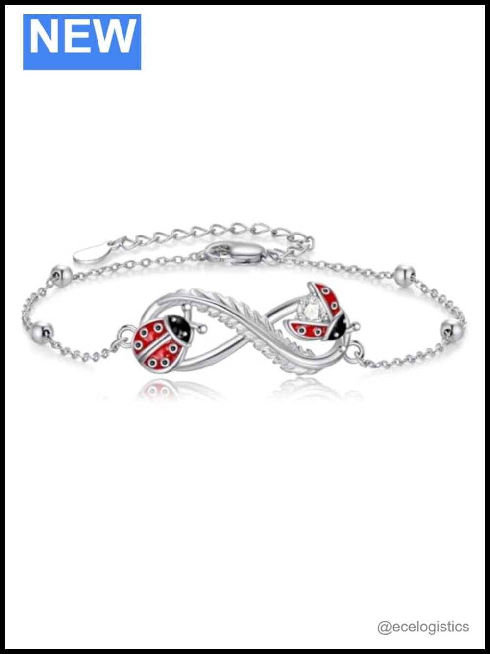 Sterling Silver Ladybug Charm Bracelet Adjustable Link Gift